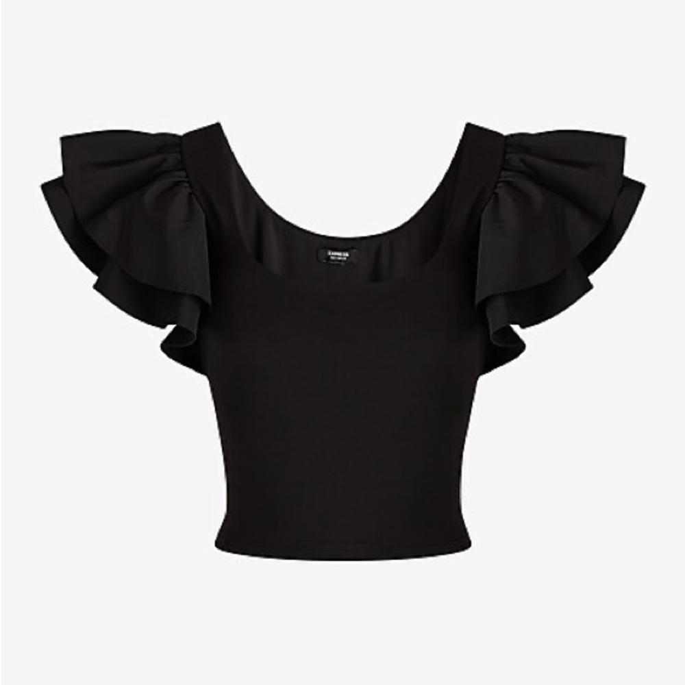 Express Black Ruffle Sleeve Blouse - Picture 3 of 8